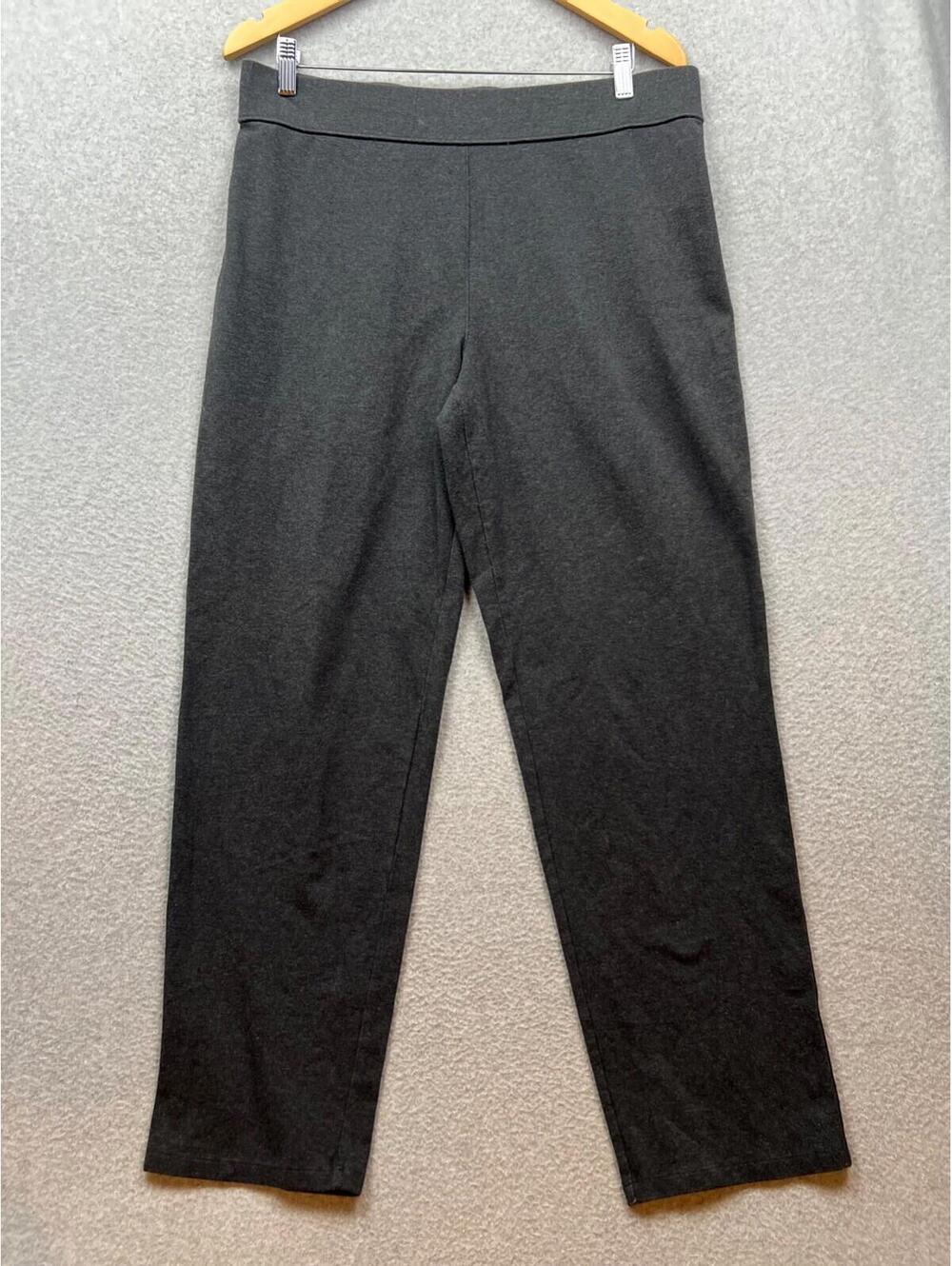 Talbots Pull On Knit Ankle Pants Womens L Straight Leg Crop Dark Gray Casual
